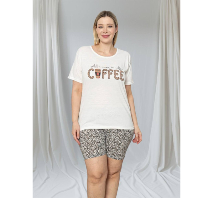 Піжама жіноча, домашній костюм футболка та шорти Coffee котон Піжама жіноча, домашній костюм футболка та шорти Coffee котон